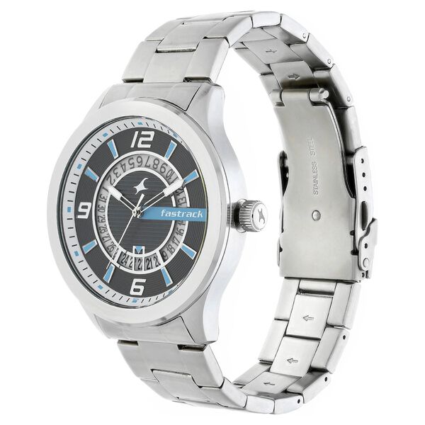 Fastrack Loopholes Quartz Analog with Date Black Dial Stainless Steel Strap Watch for Guys - image number 2