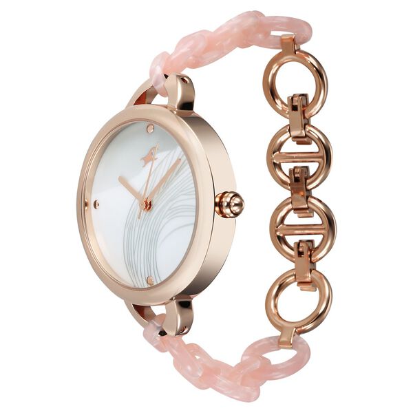 Fastrack Younique Quartz Analog Mother Of Pearl Dial Acetate And Metal Strap Watch For Girls - image number 4