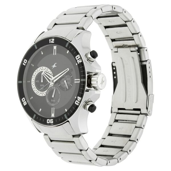 Fastrack Big Time Quartz Chronograph Black Dial Stainless Steel Strap Watch for Guys - image number 1