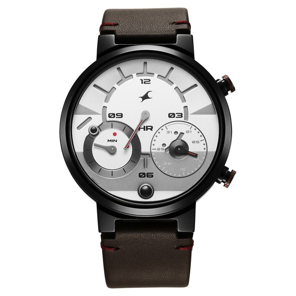 Buy Online Fastrack Gambit Micromotor White Dial Brown Leather Strap Analog Watch for Guys 3309nl01 Fastrack