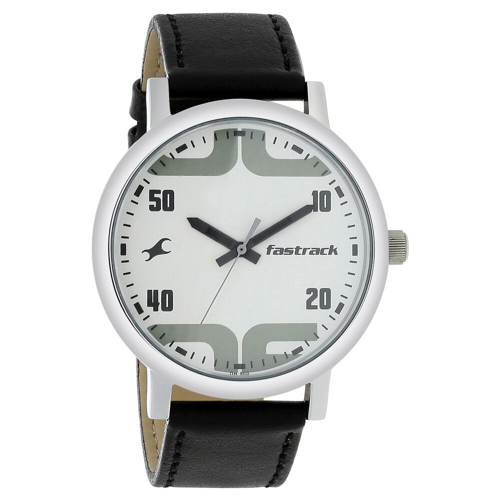 Buy Online Fastrack Bold Quartz Analog White Dial Leather Strap Watch for Guys 38052sl04 p Fastrack