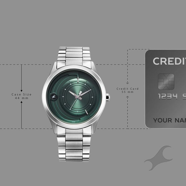 Fastrack Groove Quartz Analog Green Dial Silver Stainless Steel Strap Watch For Guys - image number 3