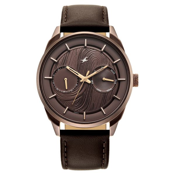 Fastrack Tick Tock Multifunction with Hazelnut Brown Dial Leather Strap Watch for Guys - image number 0