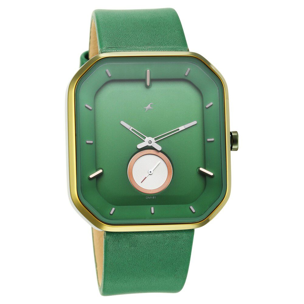 Fastrack After Dark Quartz Analog Green Dial Leather Strap Watch