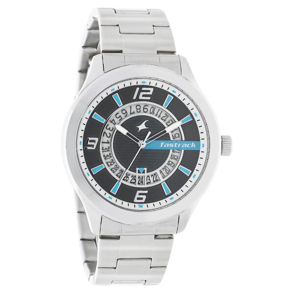 Fastrack Loopholes Quartz Analog with Date Black Dial Stainless Steel Strap Watch for Guys - image number 1