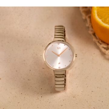 Fastrack Vyb Enigma Quartz Analog Silver Dial Metal Strap Watch For Girls
