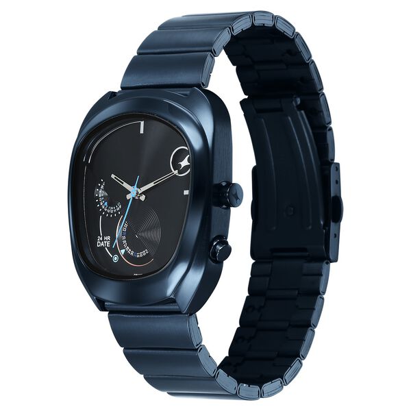 Fastrack UFO Quartz Multifunction Black Dial Blue Stainless Steel Strap Watch For Guys - image number 2