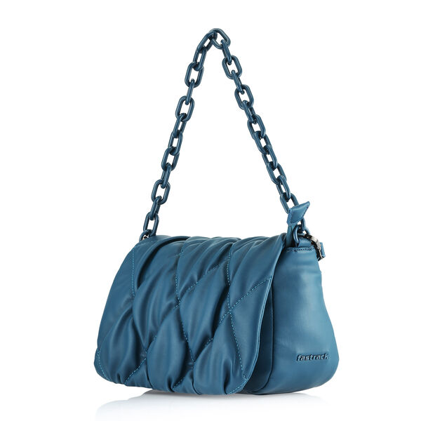 Fastrack Pleat-Quilted Satchel with Acetate Chain Handle in Blue - image number 2
