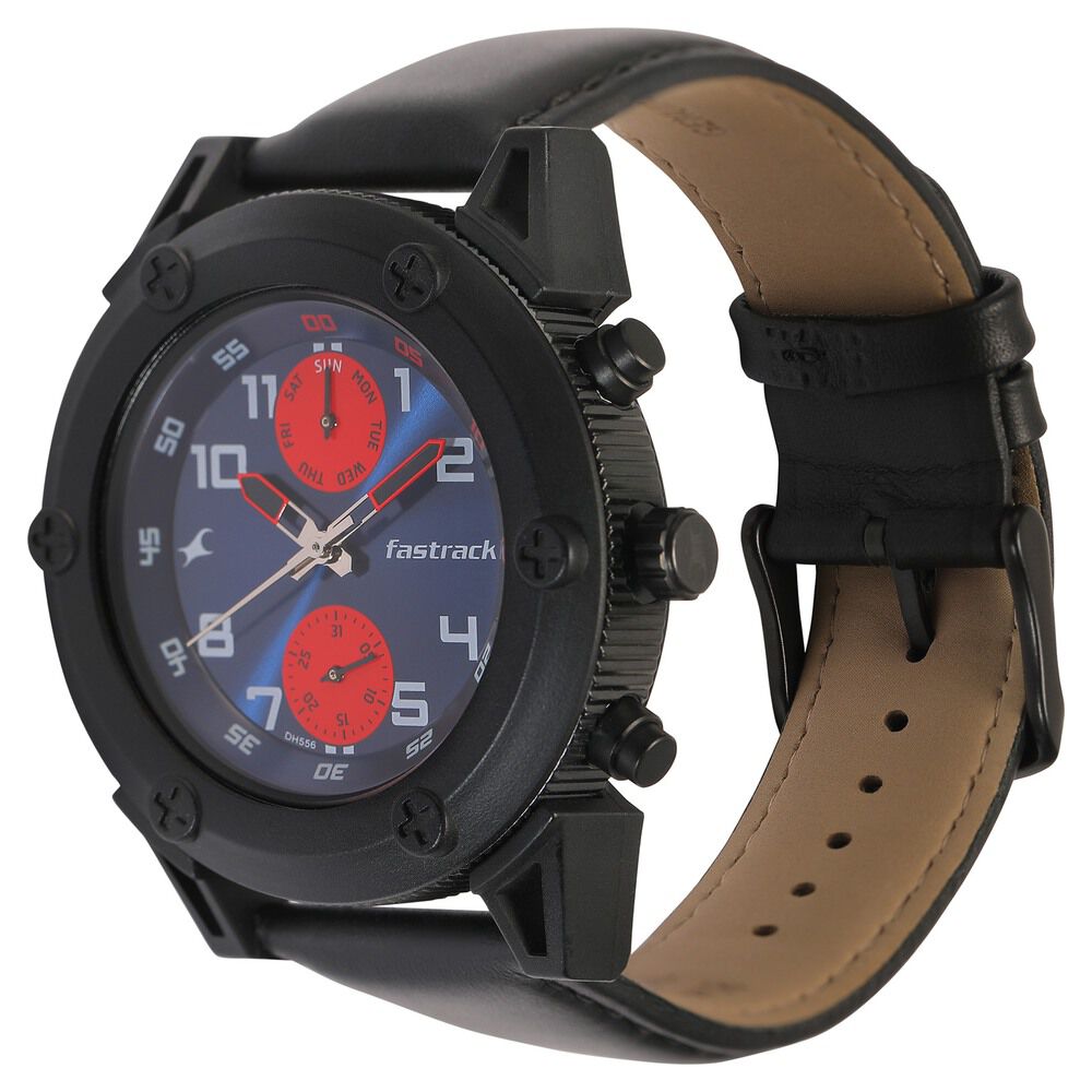 Fastrack Quartz Analog with Day and Date Blue Dial Leather Strap