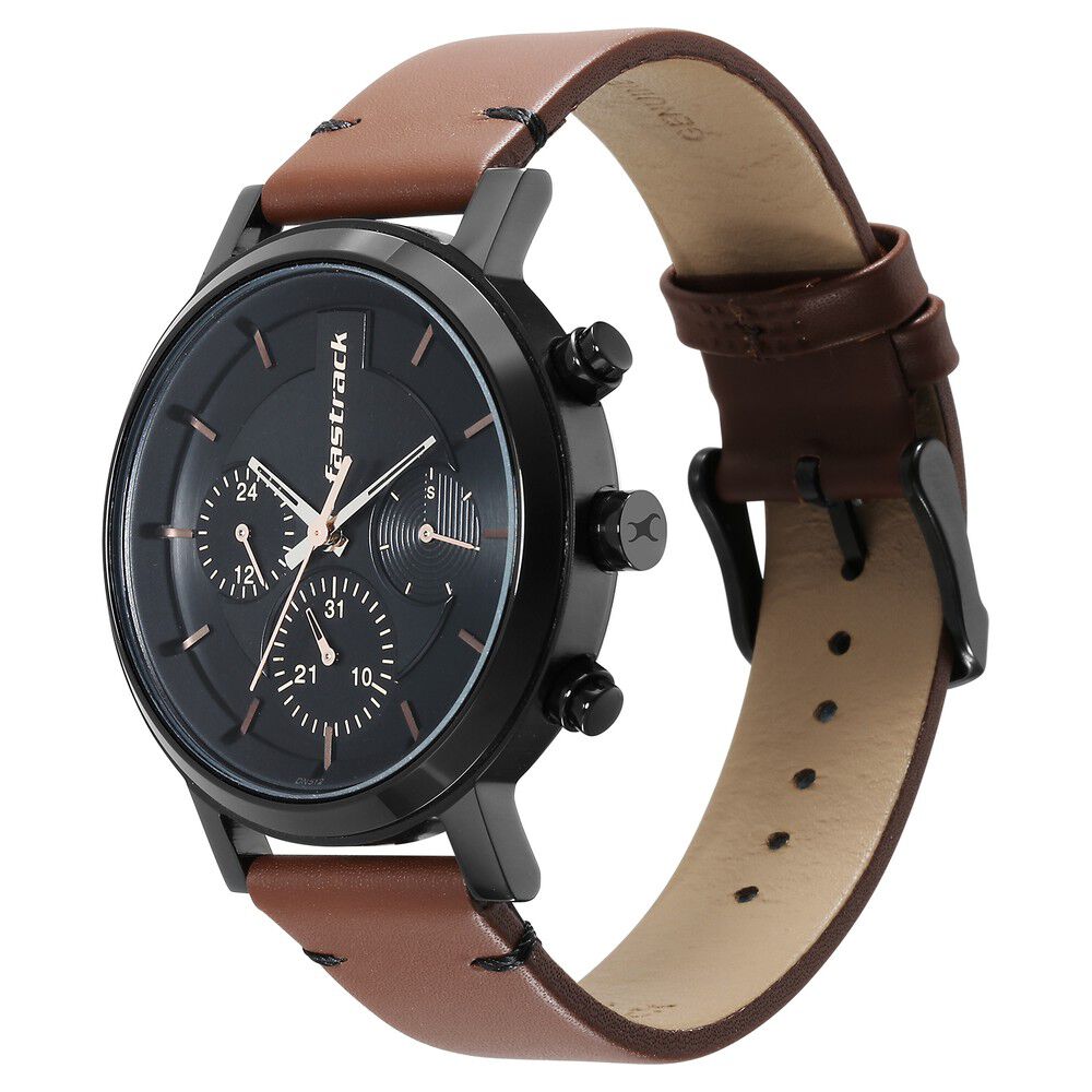 Buy Online Fastrack Tick Tock Black Dial Watch for Guys 3287nl01 Fastrack