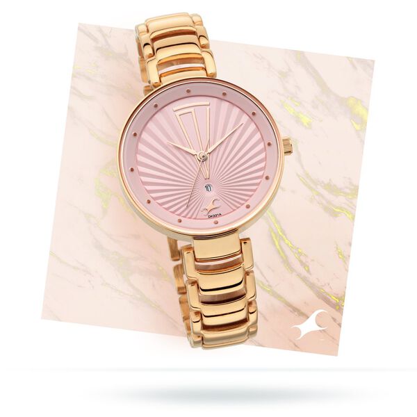 Fastrack Ruffles Quartz Analog with Date Pink Dial Stainless Steel Strap Watch for Girls - image number 0