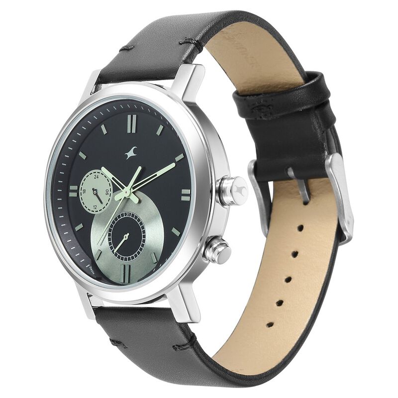 Fastrack Tick Tock Black Dial Quartz Multifunction Watch for Guys