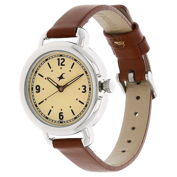 Fastrack Bare Basics Quartz Analog Beige Dial Leather Strap Watch for Girls - image number 1