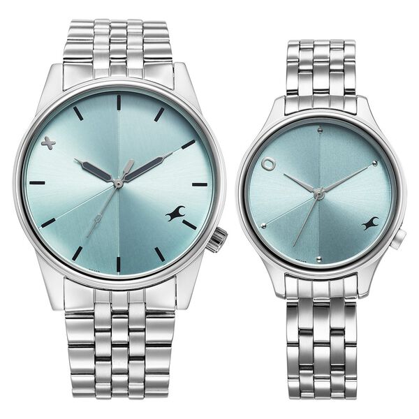 Fastrack Mixmatched Quartz Analog Blue Dial With Silver Metal Strap Watch For Couple - image number 0