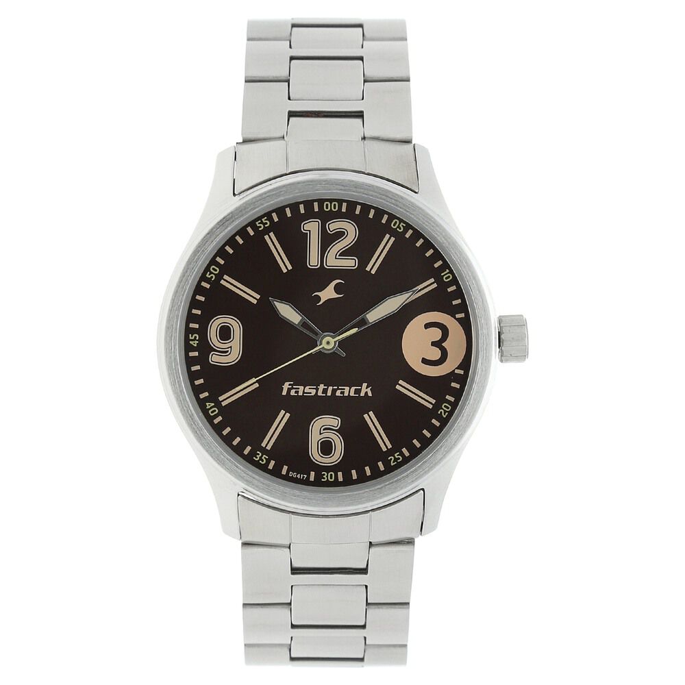 Fastrack Bare Basics Quartz Analog Brown Dial Metal Strap Watch for Guys