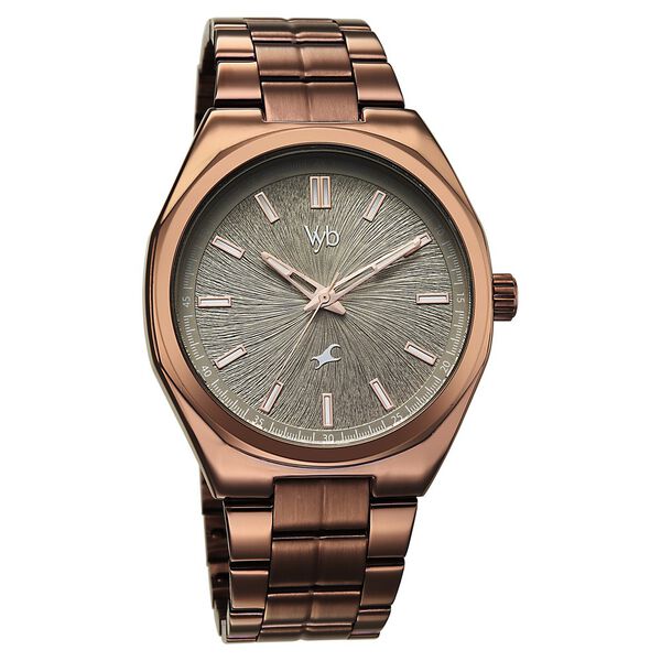 Vyb Aviator By Fastrack Quartz Analog Beige Dial Brown Stainless Steel Strap Watch For Guys - image number 1