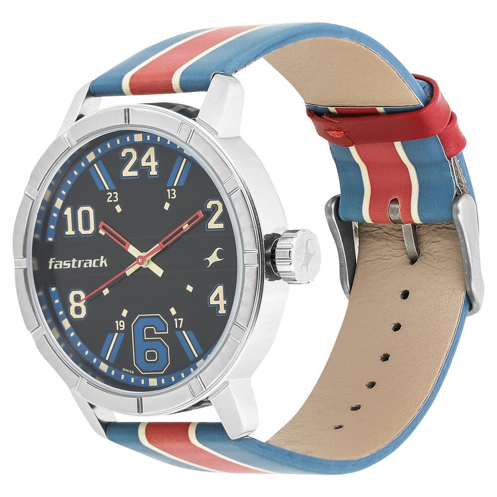 Buy Online Fastrack Varsity Quartz Analog Black Dial Leather Strap Watch for Guys 3178sl01 Fastrack