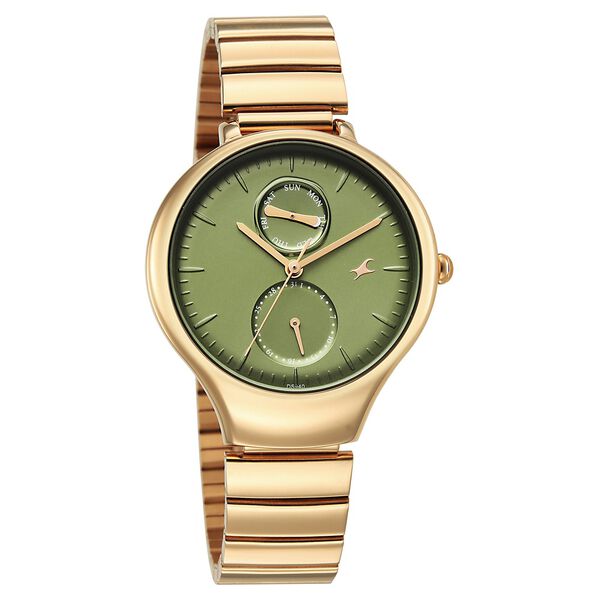 Fastrack Gelato champagne multifunction metal strap watch with Matcha green dial for Girls - image number 1