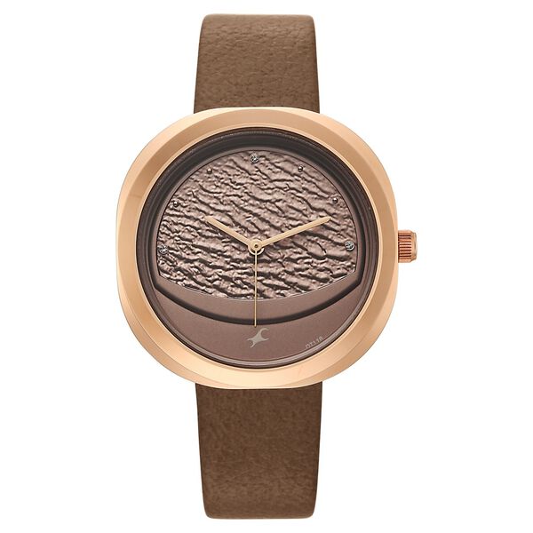 Fastrack Gelato rosegold analog leather strap watch with Chocolate dial for Girls - image number 1