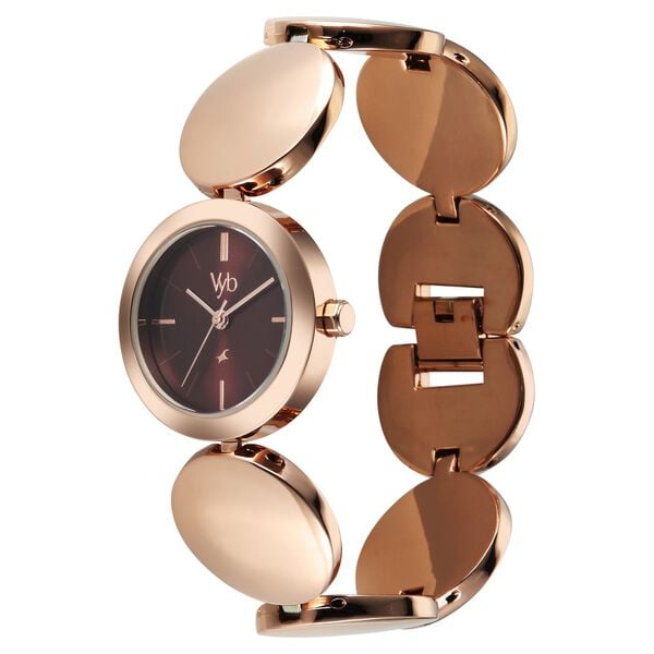 Vyb Showstopper By Fastrack Quartz Analog Maroon Dial Rose Gold Metal Strap Watch For Girls - image number 2