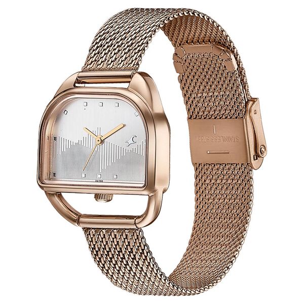 Fastrack Style Up Quartz Analog Silver Dial Rose Gold Stainless Steel Strap Watch For Girls - image number 2