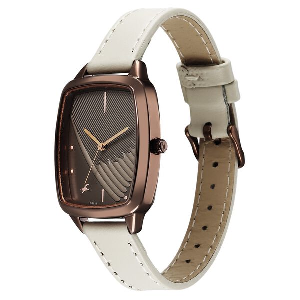 Fastrack Wild Quartz Analog Brown Dial Beige Leather Strap Watch For Girls - image number 5