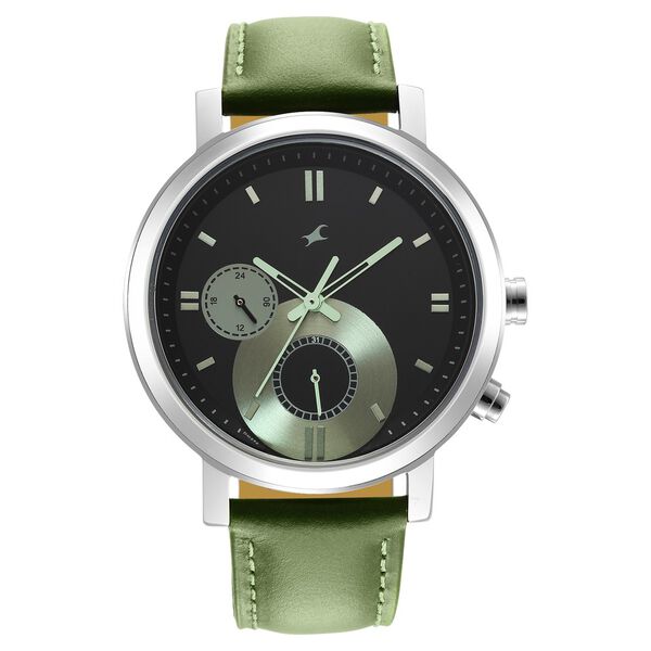 Fastrack Tick Tock Quartz Multifunction Black Dial Leather Strap Watch for Guys - image number 2