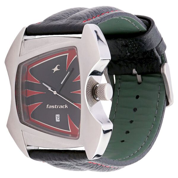 Fastrack Quartz Analog with Date Black Dial Leather Strap Watch for Guys - image number 1