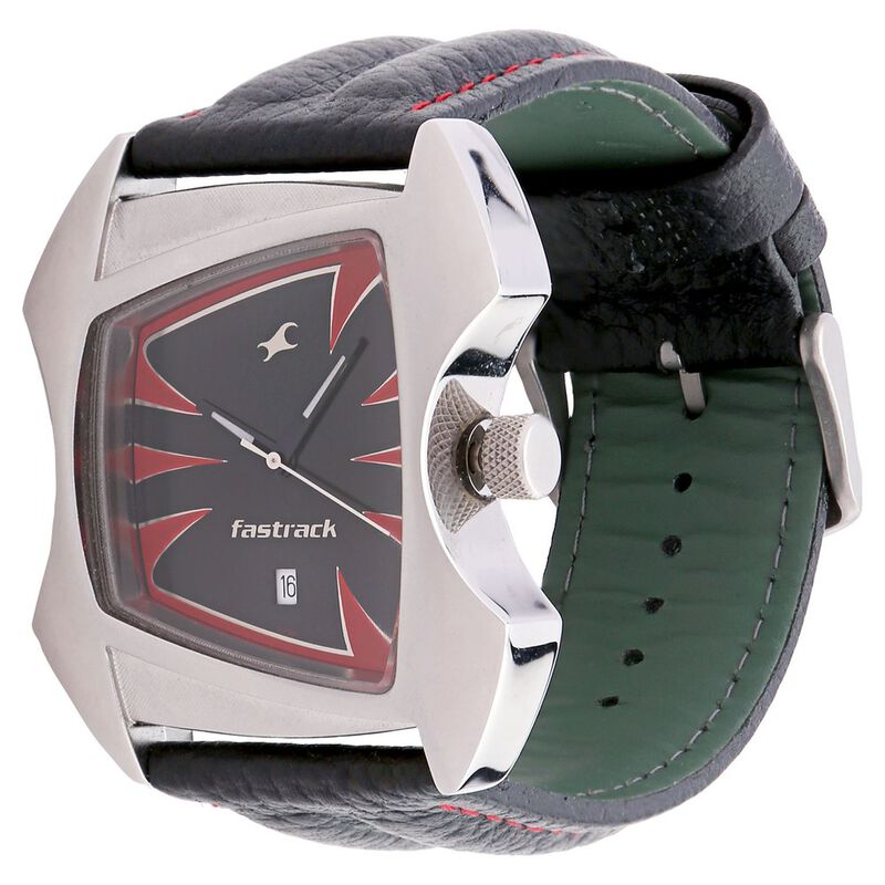Buy Online Fastrack Quartz Analog with Date Black Dial Leather