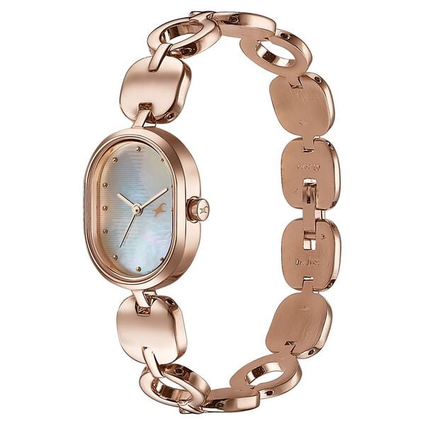 Fastrack Style Up Quartz Analog Mother Of Pearl Dial Rose Gold Metal Strap Watch For Girls - image number 2