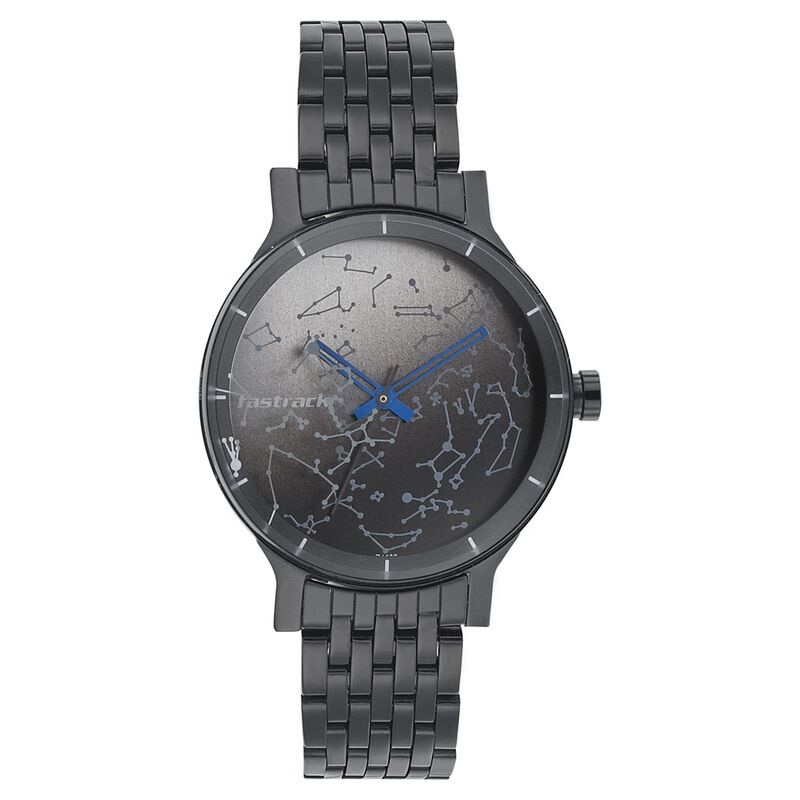 Fastrack Space Rover Quartz Analog Black Dial Stainless Steel Strap ...