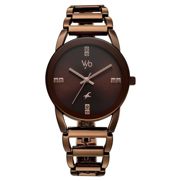 Vyb Striker By Fastrack Quartz Analog Brown Dial Brown Metal Strap Watch For Girls - image number 1
