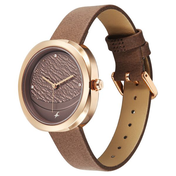 Fastrack Gelato rosegold analog leather strap watch with Chocolate dial for Girls - image number 4