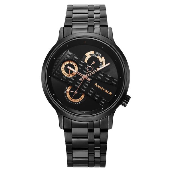 Fastrack Exuberant Quartz Multifunction Black Dial Stainless Steel Strap Watch for Guys - image number 1