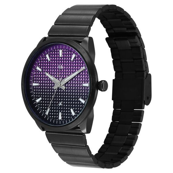 Vyb Arcane By Fastrack Quartz Analog Purple Dial Black Stainless Steel Strap Watch For Guys - image number 2