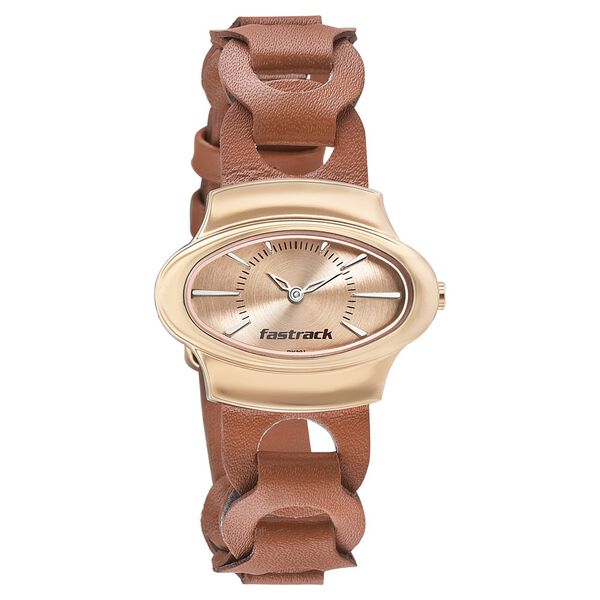 Fastrack Hitlist Quartz Analog Rose Gold Dial Leather Strap Watch for Girls - image number 0