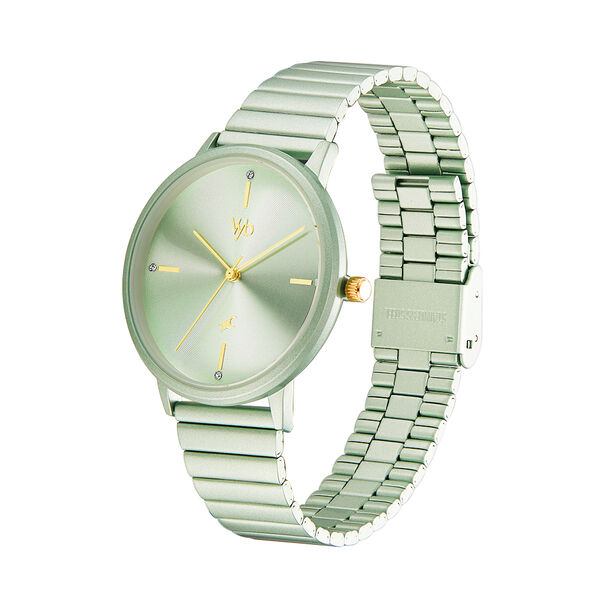 Fastrack Vyb Bliss Quartz Analog Green Dial Stainless Steel Strap Watch for Girls - image number 3