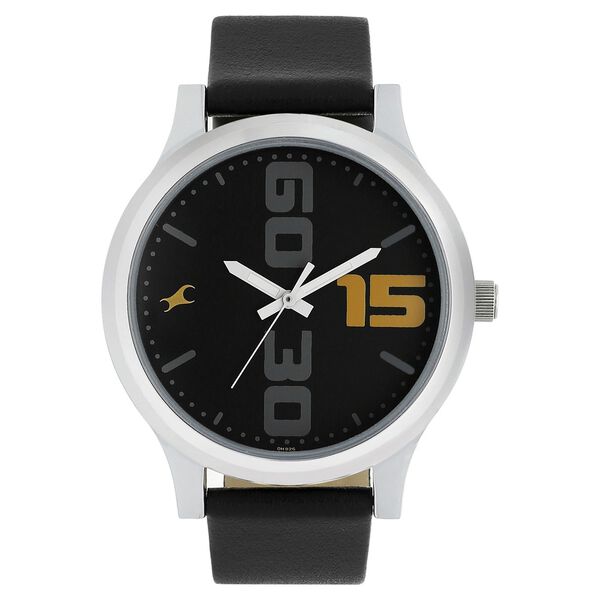 Fastrack Bold Quartz Analog Black Dial Leather Strap Watch for Guys - image number 0