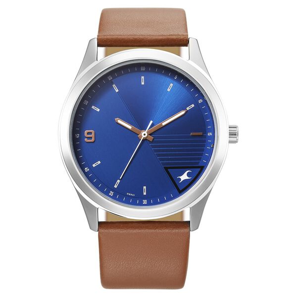 Fastrack Stunners Quartz Analog Blue Dial Brown Leather Strap Watch For Guys - image number 0