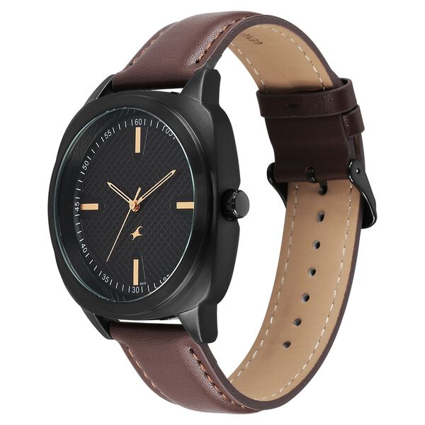 Fastrack Stunners X Quartz Analog Black Dial Leather Strap Watch For Guys - image number 2