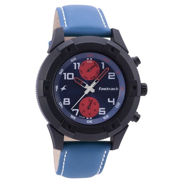 Fastrack Modular Quartz Analog Blue Dial Leather Strap Watch for Guys - image number 0