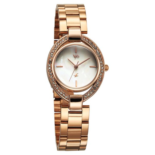 Fastrack Vyb Celeste Quartz Analog Mother of Pearl Dial Rose Gold Metal Strap Watch For Girls - image number 2