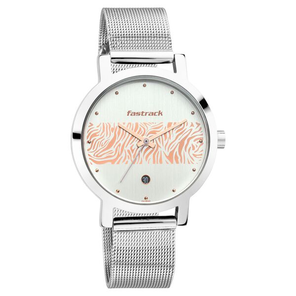 Fastrack Animal Print Quartz Analog with Date Bicolour Dial Stainless Steel Strap Watch for Girls - image number 1