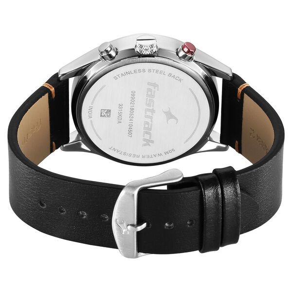 Fastrack Opulence Sun Moon Chronograph Silver Dial Black Leather Strap Analog Quartz Watch For Guys - image number 5