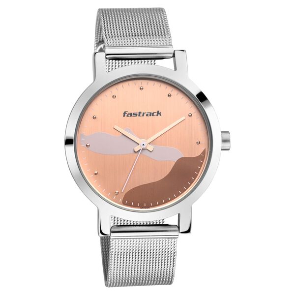 Fastrack Bare Basics Quartz Analog Rose Gold Dial Stainless Steel Strap Watch for Girls - image number 1