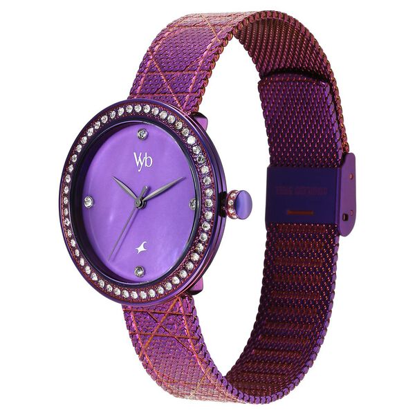 Fastrack Vyb Eclipse Quartz Analog Purple Mother Of Pearl Dial Purple Color Metal Strap Watch For Girls - image number 3