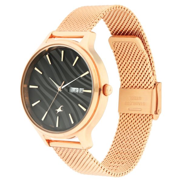 Fastrack Ruffles Quartz Analog with Day and Date Black Dial Stainless Steel Strap Watch for Girls - image number 3