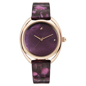 Fastrack Younique Quartz Analog Purple Mother Of Pearl Dial Two Toned Acetate & Metal Strap Watch For Girls