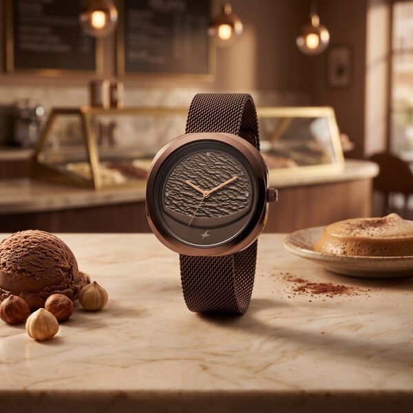 Fastrack Gelato brown multifunction metal strap watch with Chocolate dial for Girls - image number 0