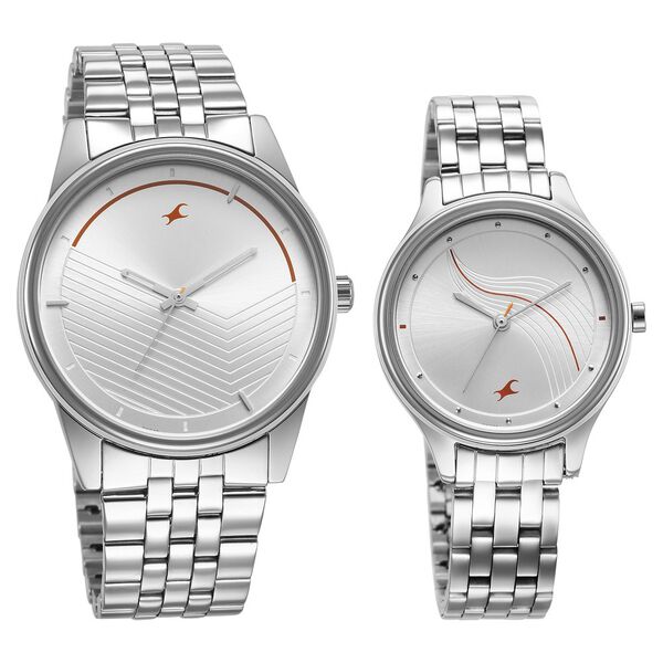 Fastrack Mixmatched Quartz Analog Silver Dial Silver Stainless Steel Strap Watch for Couple - image number 1